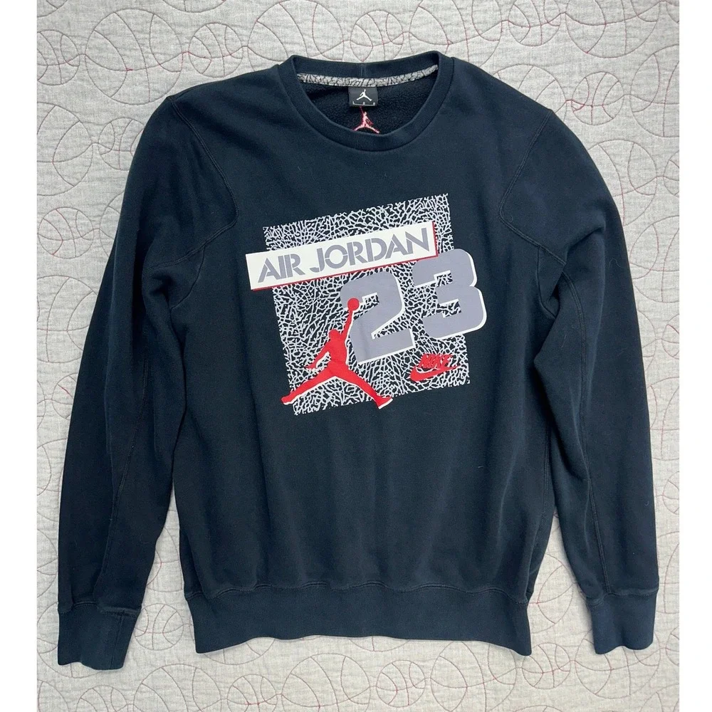 Jordan Sweatshirt Black Retro 3 Cement Elephant Print / Mens Large